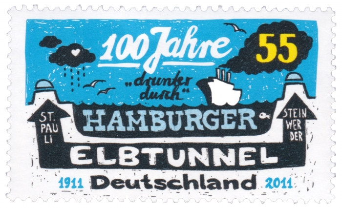 Briefmarke - 100 Jahre Hamburger Elbtunnel - Deutschland 2011, 55 Cent Ausgabewert: 55 Cent