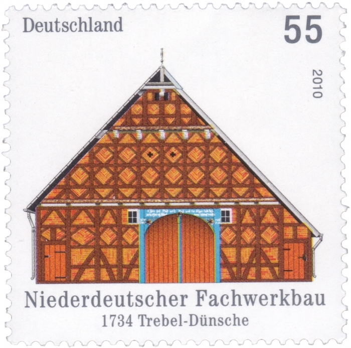 Briefmarke - Niederdeutscher Fachwerkbau - 1734 Trebel-Dünsche Ausgabewert: 55 Cent