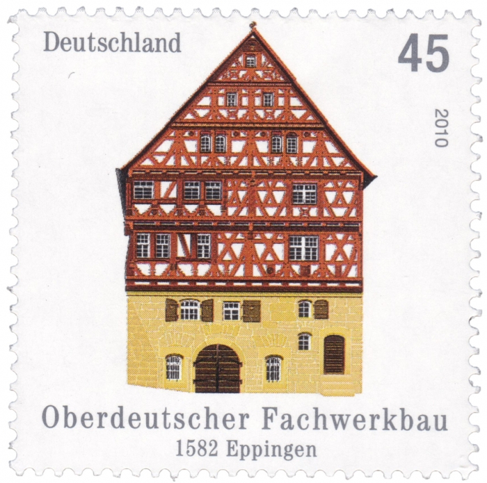 Vorderansicht - Briefmarke - Oberdeutscher Fachwerkbau - 1582 Eppingen, Deutschland 2010 Ausgabewert: 45 Cent