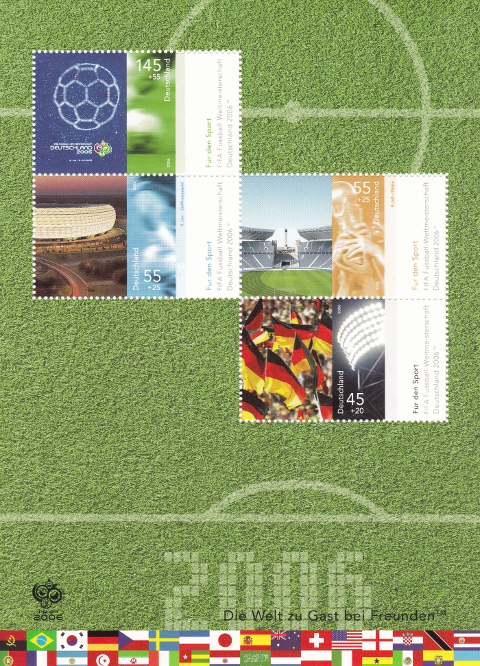 Vorderansicht - Fussball Weltmeisterschaft - Briefmarkenblock - Deutschland 2006, FIFA die vier enthaltene Briefmarken zeigen Abbildungen zur WM