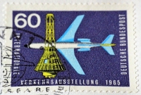 Briefmarke - 60 Pfennig - Internationale Verkehrsausstellung München, 1965 - Ersttagsbrief mit Fünf Pfennig Briefmarke zur IVA zeigt München mit Flugzeug sehr guter Zustand