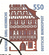 Briefmarke - Ersttagsbrief - 550 Pfennig Briefmarke zeigt Rathaus Suhl-Heinrichs, 1994 - Sehenswürdigkeiten Rathaus Suhl-Heinrichs, Rollenmarken-Dauerserie Ersttagsbrief in sehr gutem Zustand