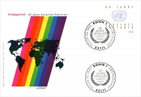 Vorderansicht - Ersttagsbrief - 50 Jahre Vereinte Nationen, 1995 - Hochwertiger Sonderstempel Erstausgabe Tag 08.06.1995