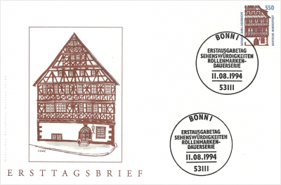 Ersttagsbrief - 550 Pfennig Briefmarke zeigt Rathaus Suhl-Heinrichs, 1994