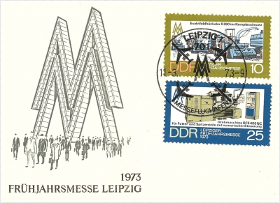 Leipziger Messe zeigt auf Briefmarke Exaktfeldhäcksler e280 im Komplexeinsatz Drehmaschine DFS 400 NC