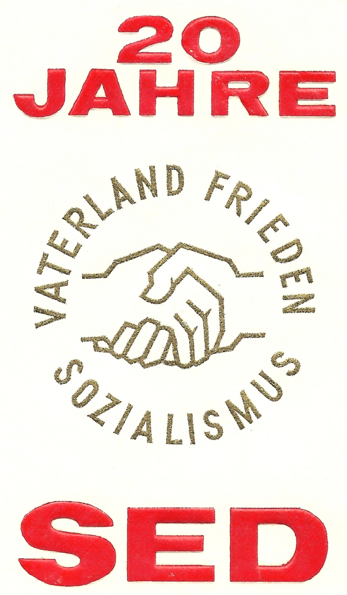 Detailansicht - Ersttagsbrief - 20 Jahre SED - Vaterland - Frieden - Sozialismus 20 Pf DDR Briefmarke - Wilhelm Pieck (KPD) und Otto Grotewohl (SPD)