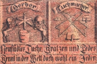 Detailansicht - 50 Pfennig, 1921 (1) Verziert mit einem hübschen Spruch: Neustädter Tuche, Kratzen und Leder kennt in der Welt wohl ein Jeder.