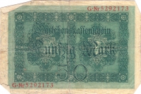 Rückansicht - 50 Mark, 1914 - Fünzig Mark, Darlehenskassenschein von der Reichsschuldenverwaltung Rückseite Germaniabrustbilder