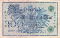 Vorderansicht - 100 Reichsmark, 1908 - Reichbanknote Ein Hundert Mark grünes Siegel!