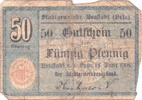 Vorderansicht - 50 Pfennig, 1918 - Gutschein über Fünfzig Pfennig, Neustadt a.d. Orla über hundert Jahre alt!