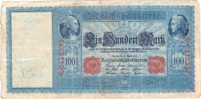Vorderansicht - 100 Mark, 1910 - Ein Hundert Mark, Reichsmark, Reichsbanknote Echt zirkuliert!