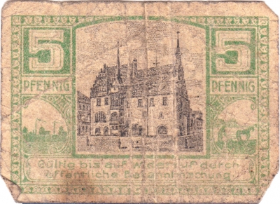 Vorderansicht - 5 Pfennig, 1926 - Notgeld Neustadt a.d. Orla Ausgabe am 23. April 1926