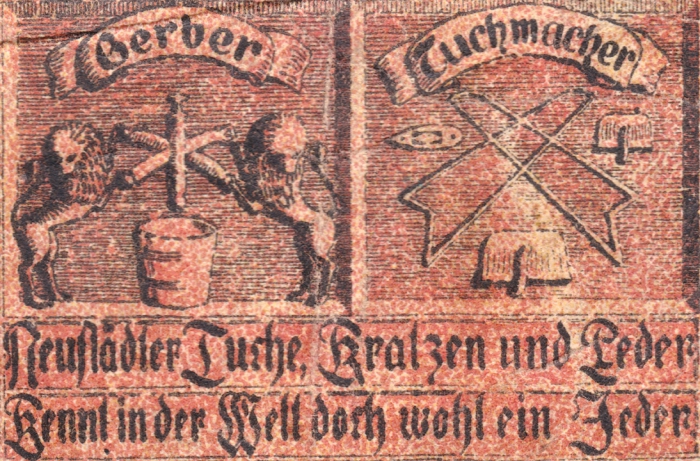Detailansicht - 50 Pfennig, 1921 (1) Verziert mit einem hübschen Spruch: Neustädter Tuche, Kratzen und Leder kennt in der Welt wohl ein Jeder.