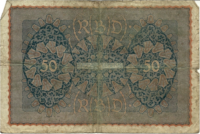 Rückansicht - 50 Mark, 1919 ein historisches Orginal