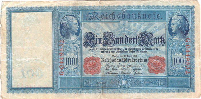 Ein Hundert Mark, Reichsmark, Reichsbanknote