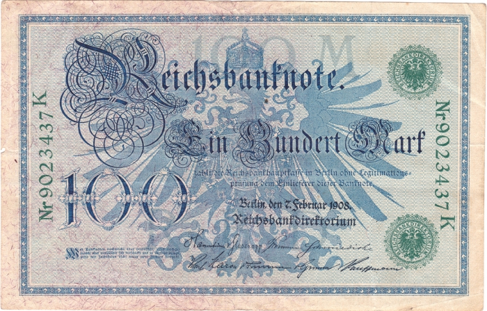 Reichbanknote Ein Hundert Reichsmark