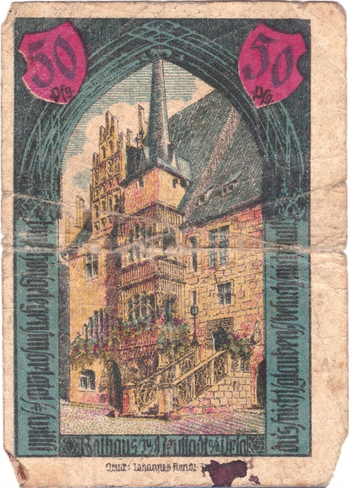 Vorderansicht - 50 Pfennig, 1921 - Gutschein über Fünfzig Pfennig, Neustadt a.d. Orla über hundert Jahre alt!