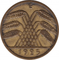 Rückansicht - 10 Reichspfennig 1925 E - Münze der Weimarer Republik sehr selten