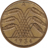 Rückansicht - 10 Reichspfennig 1936 A - Münze des Dritten Reichs sehr selten
