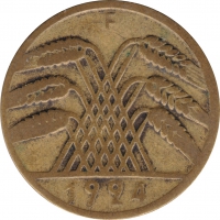 Rückansicht - 10 Rentenpfennig 1924 F - Münze der Weimarer Republik sehr selten