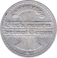 Rückansicht - 50 Pfennig 1921 A - Münze der Weimarer Republik sehr selten