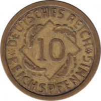 Vorderansicht - 10 Reichspfennig 1925 A - Münze der Weimarer Republik geprägt in Berlin, Deutschland