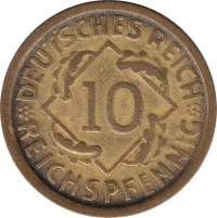 Vorderansicht - 10 Reichspfennig 1925 D - Münze der Weimarer Republik geprägt in München, Deutschland