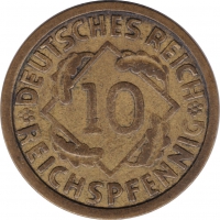 Vorderansicht - 10 Reichspfennig 1925 E - Münze der Weimarer Republik geprägt in Muldenhütten, Deutschland