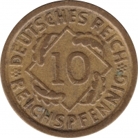 Vorderansicht - 10 Reichspfennig 1935 E - Münze des Dritten Reichs geprägt in Muldenhütten, Deutschland