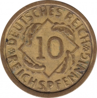 Vorderansicht - 10 Reichspfennig 1936 J geprägt in Hamburg, Deutschland