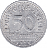 Vorderansicht - 50 Pfennig 1921 A - Münze der Weimarer Republik geprägt in Berlin, Deutschland