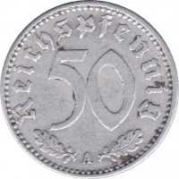 Vorderansicht - 50 Pfennig 1943 A - Reichspfennig des 3. Reichs geprägt in Berlin, Deutschland