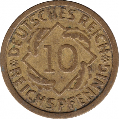 Vorderansicht - 10 Reichspfennig 1935 G - Münze des Dritten Reichs geprägt in Karlsruhe, Deutschland