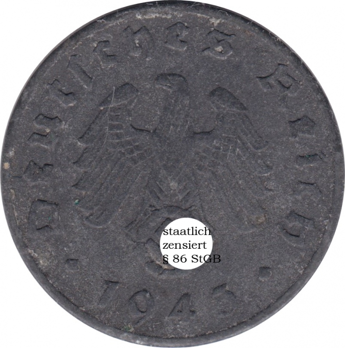 Rückansicht - 1 Reichspfennig 1943 E - Münze des Dritten Reichs sehr selten