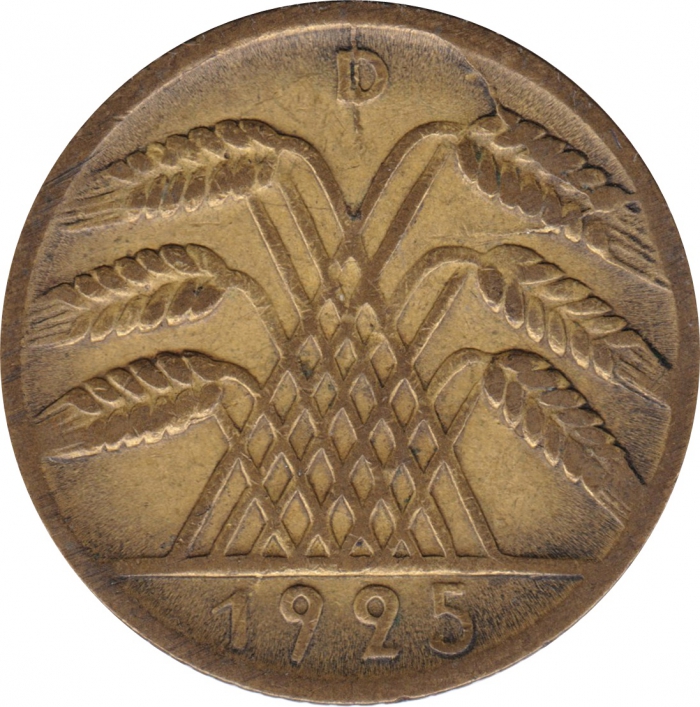 Rückansicht - 10 Reichspfennig 1925 D - Münze der Weimarer Republik sehr selten