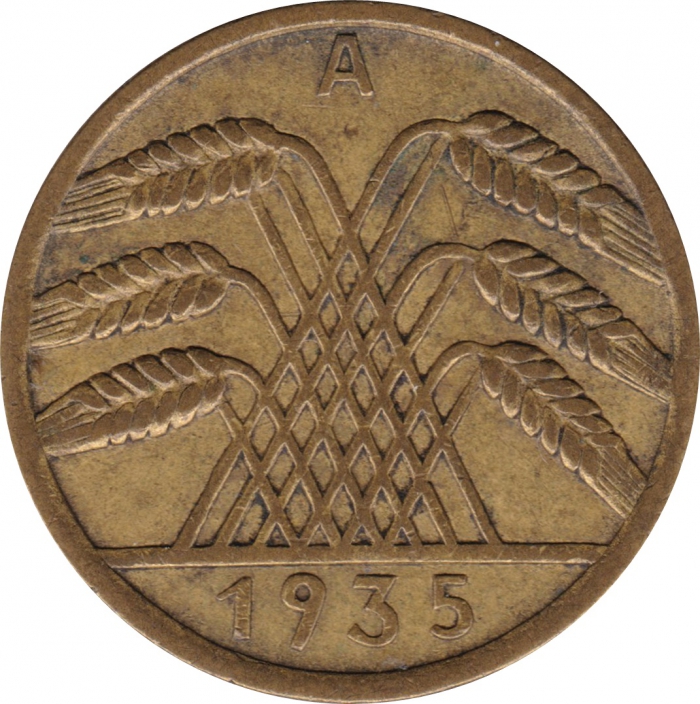 Rückansicht - 10 Reichspfennig 1935 A - Münze des Dritten Reichs sehr selten
