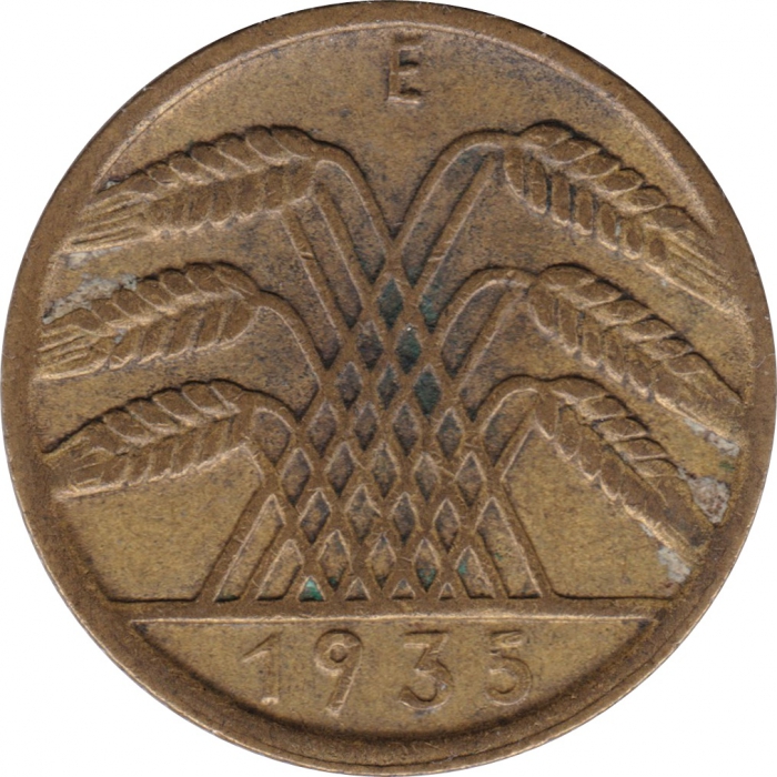 Rückansicht - 10 Reichspfennig 1935 E - Münze des Dritten Reichs sehr selten