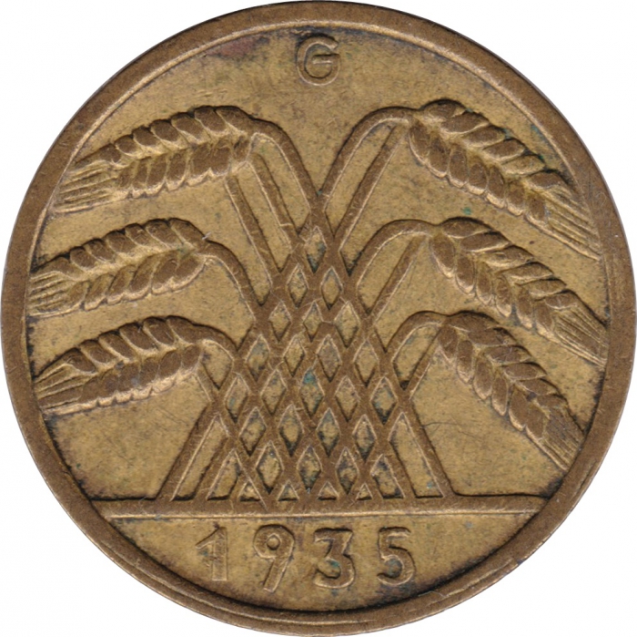 Rückansicht - 10 Reichspfennig 1935 G - Münze des Dritten Reichs sehr selten