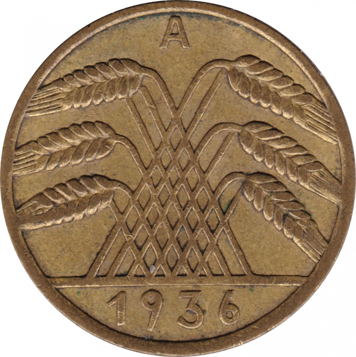 Rückansicht - 10 Reichspfennig 1936 A - Münze des Dritten Reichs sehr selten