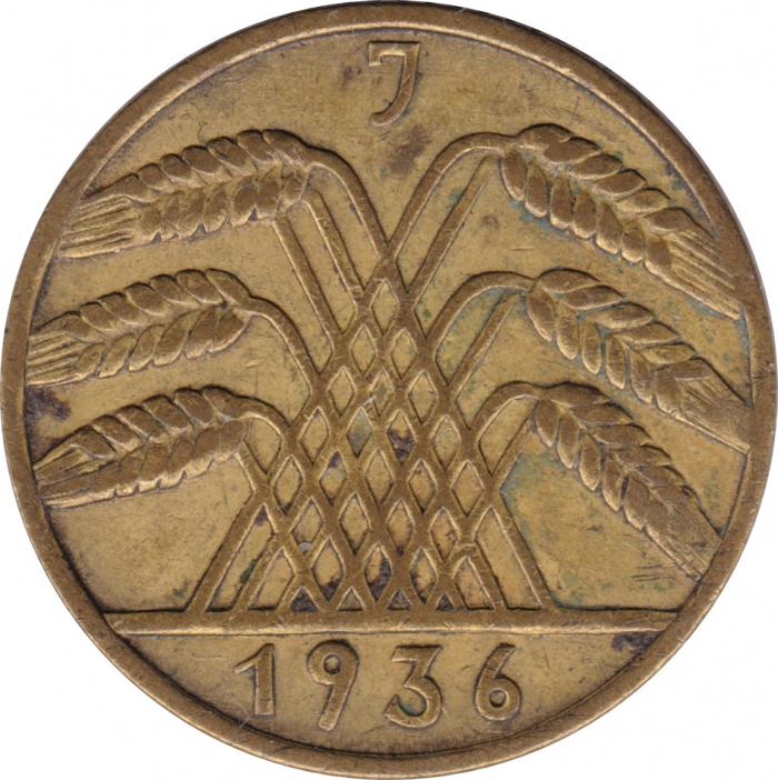 Rückansicht - 10 Reichspfennig 1936 J sehr selten