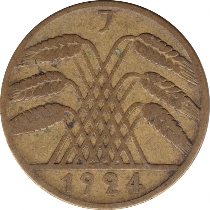 Rückansicht - 10 Rentenpfennig 1924 J - Münze der Weimarer Republik sehr selten