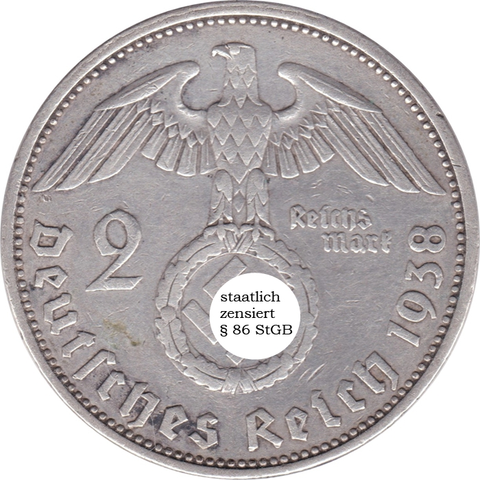 Rückansicht - 2 Mark Paul von Hindenburg - Reichsmark von 1938 sehr selten