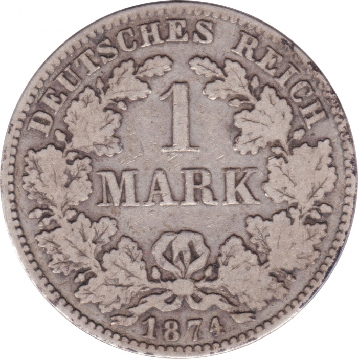 Vorderansicht - 1 Mark Münze, 1874 H - Deutsches Kaiserreich geprägt in Darmstadt, Deutschland