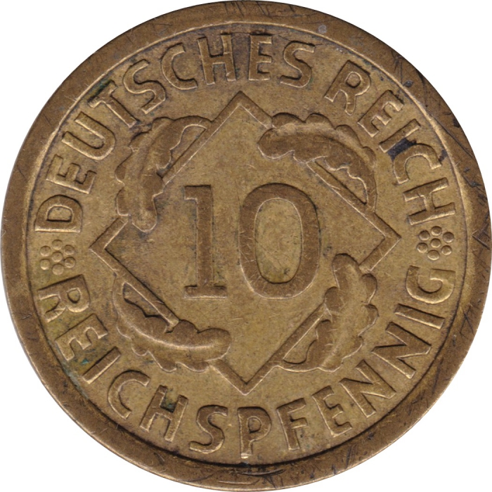 Vorderansicht - 10 Reichspfennig 1936 A - Münze des Dritten Reichs geprägt in Berlin, Deutschland