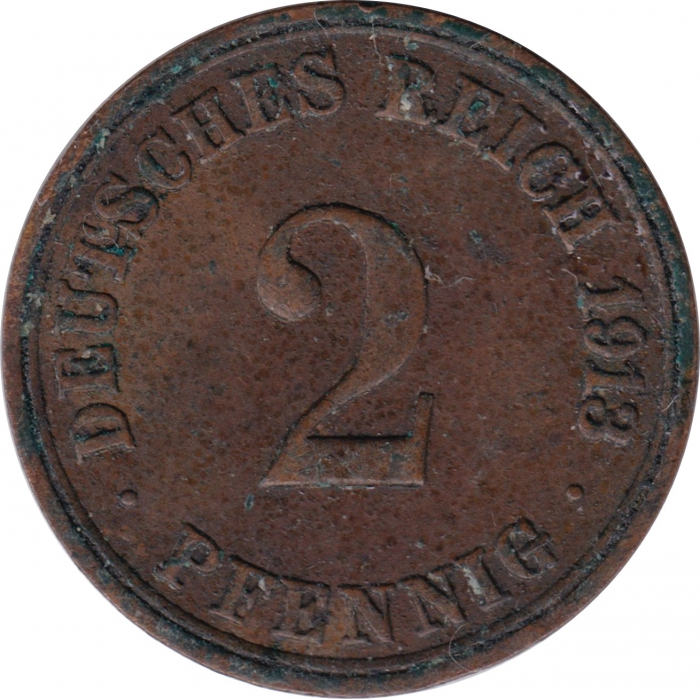 Vorderansicht - 2 Pfennig 1913 A - Münze Deutsches Kaiserreich geprägt in Berlin, Deutschland