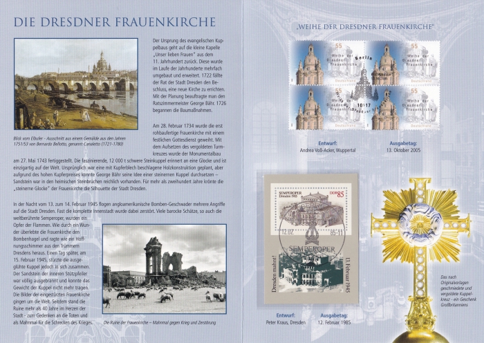 Mittelteil - Weihe der Dresdner Frauenkirche - Philatelie -  Erinnerungsblatt (EB) mit Ersttagssonderstempel