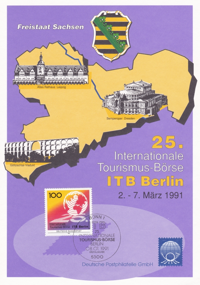 Vorderansicht - 25. Internationale Tourismus-Börse ITB Berlin - Philatelie - Freistaat Sachsen vom 2. - 7. März 1991 sehr guter Zustand