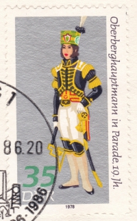 Briefmarke - Postkarte - 800 Jahre Freiberg, Bergparade, 35 Pfennig DDR, 1986 - Oberberghauptmann in Parade 19. Jahrhundert Rückseite leer!
