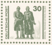 Detailansicht - 30 Pfennig - Greifswald und Goethe-Schiller-Denkmal, 1990 - Postkartenserie Bauten und Denkmäler, DDR Rückseite leer!