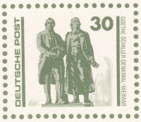 Detailansicht - 30 Pfennig - MS Arkona und Goethe-Schiller-Denkmal, 1990 - Postkartenserie Bauten und Denkmäler, DDR Rückseite leer!
